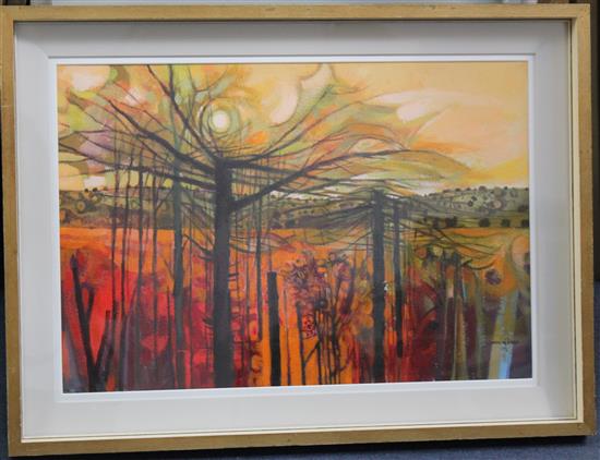 Garrick Palmer (b.1933) Landscape with Sun and Landscape, 15 x 22in.